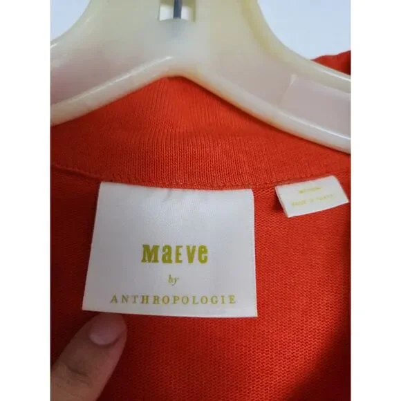 Maeve by Anthropologie "Newport" Orange/Red 100% Cotton Polo Top size Medium - Picture 5 of 10